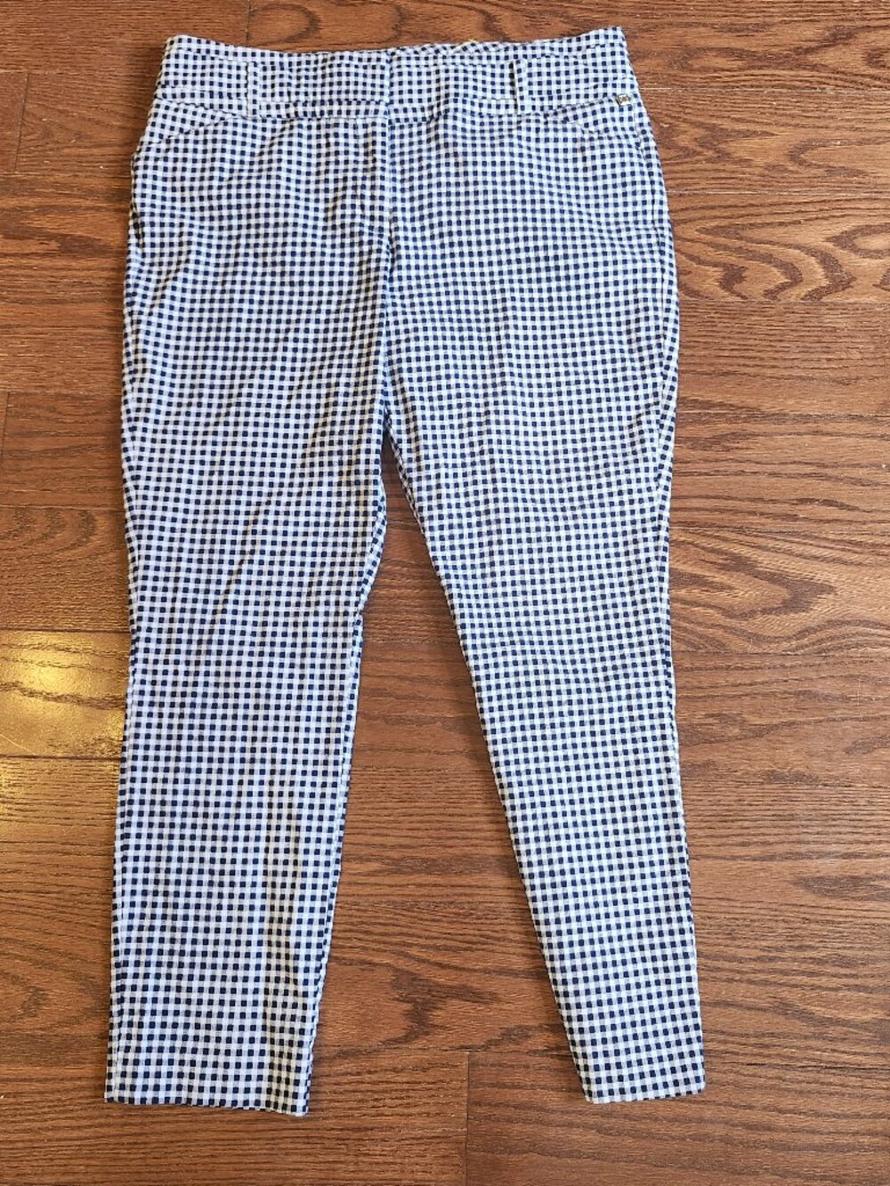Ivanka Trump Pants Womens 10 Blue White Gingham Ankle Crop Stretch Slim Career